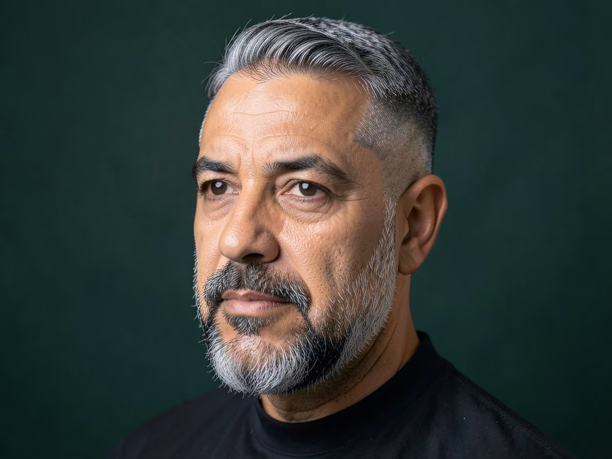 Man with a drop fade with spade beard
