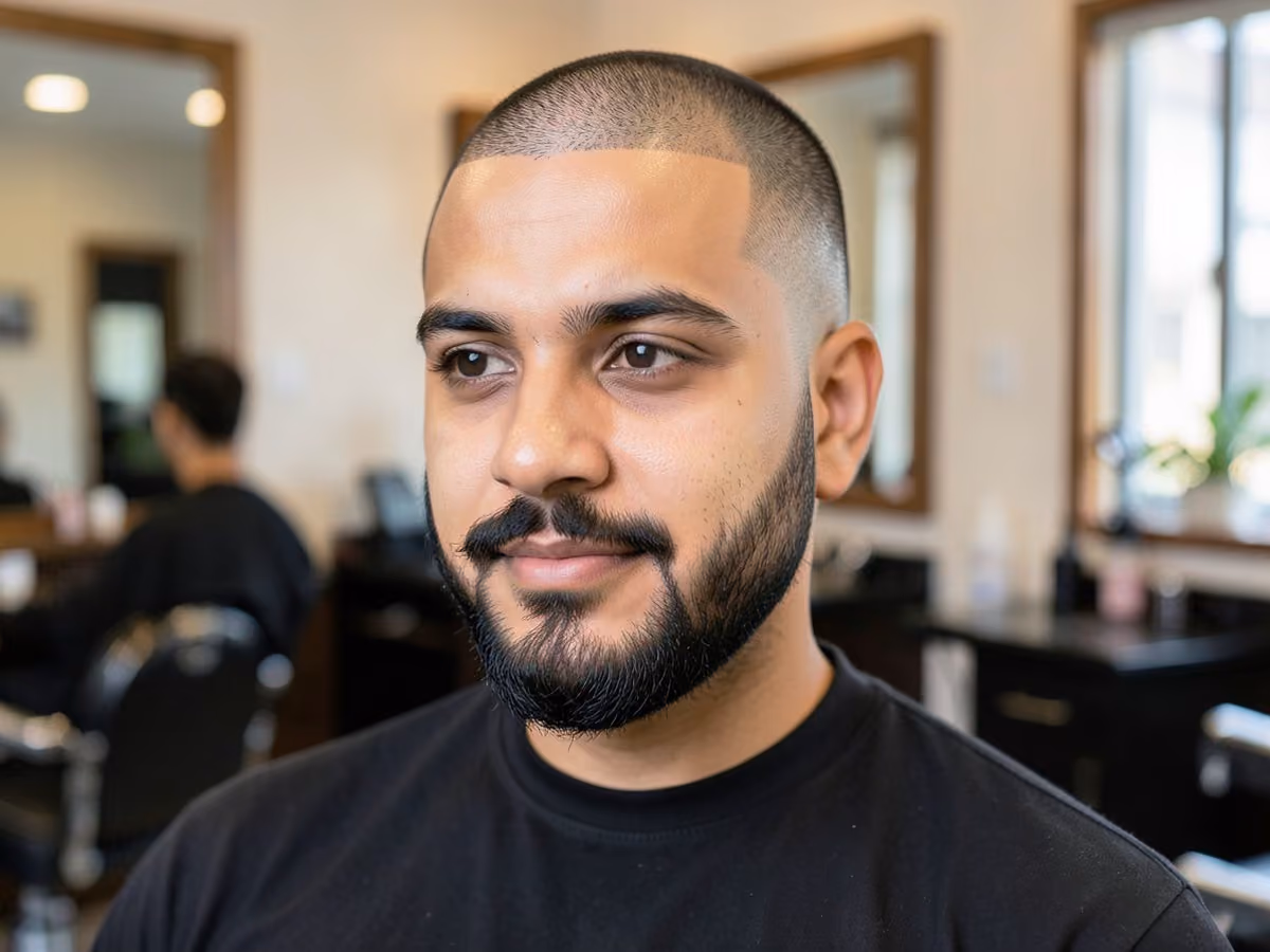 Man with a high bald fade with circle beard