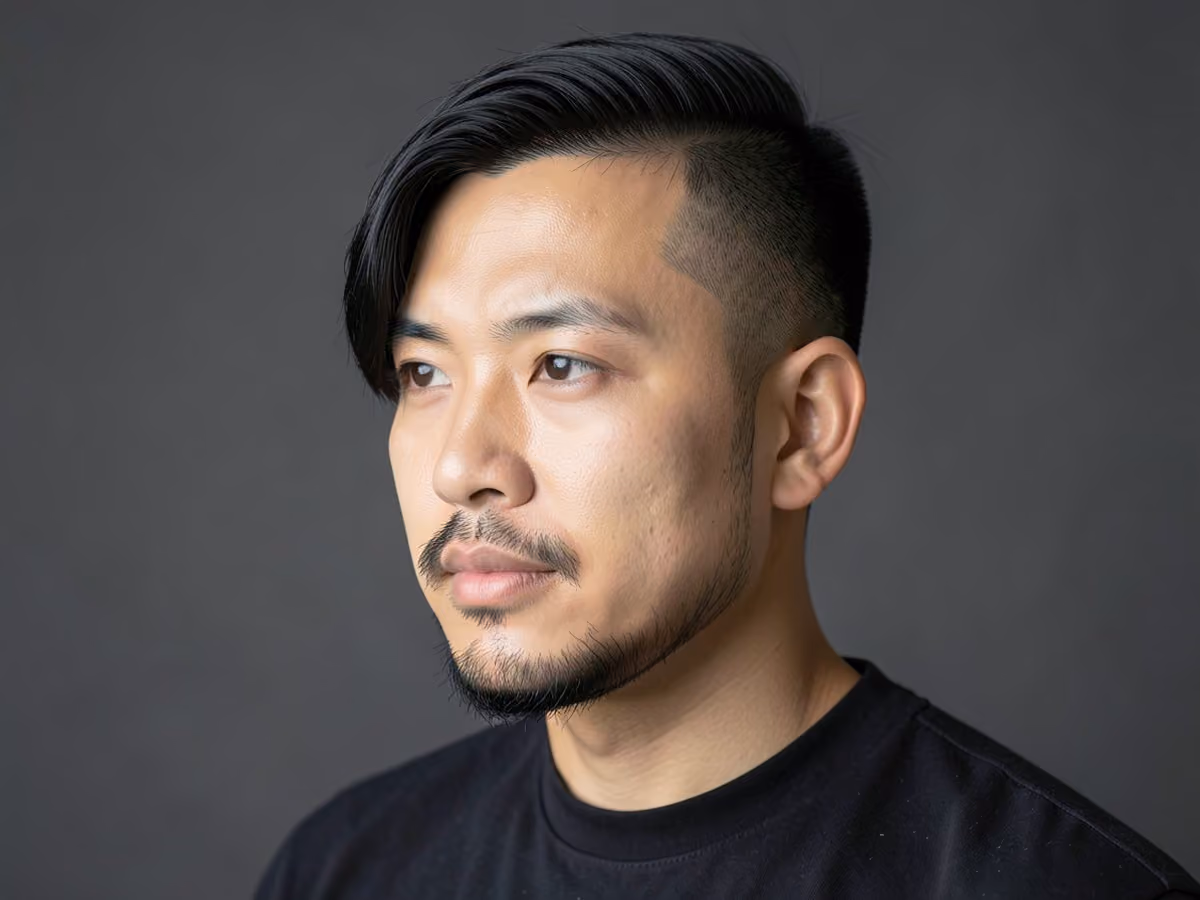 Man with a middle part with short beard
