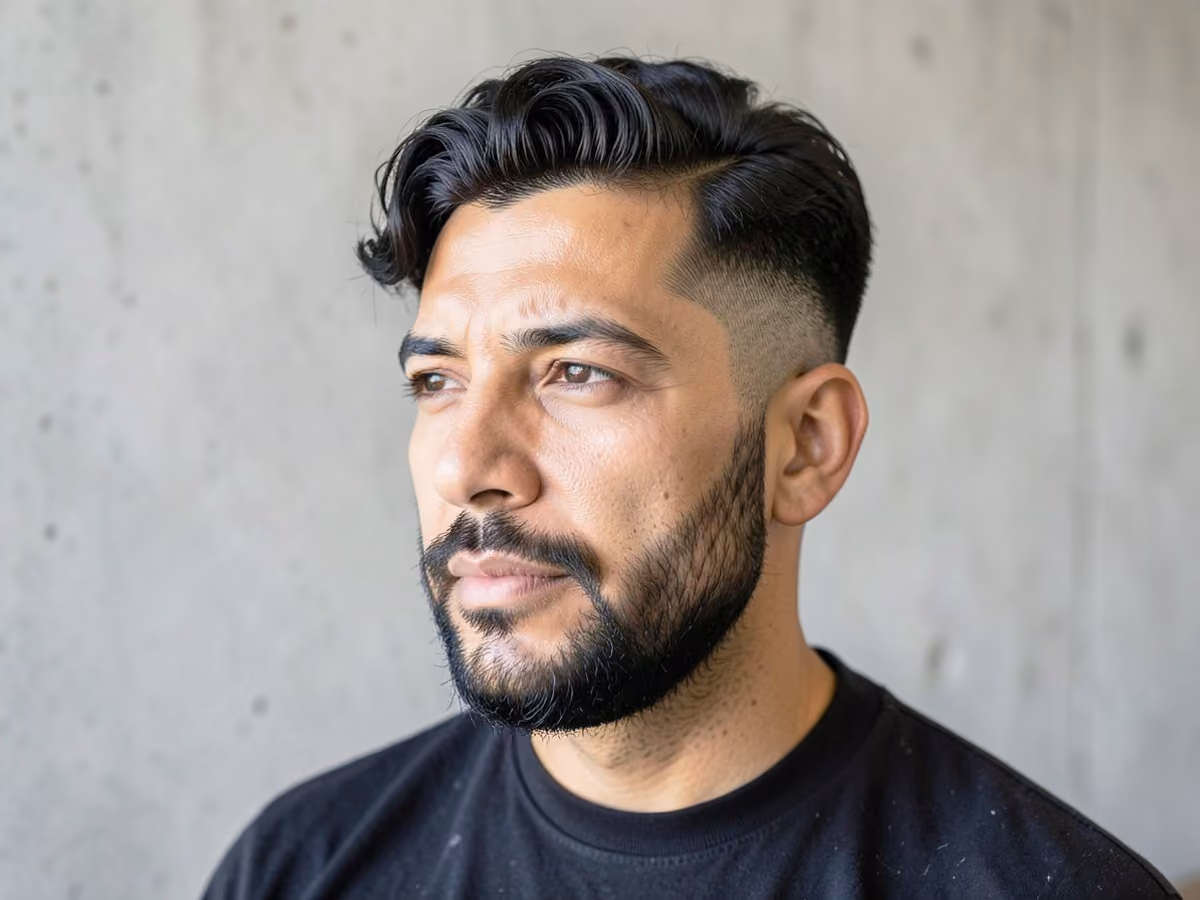 Man with a permed top with short beard