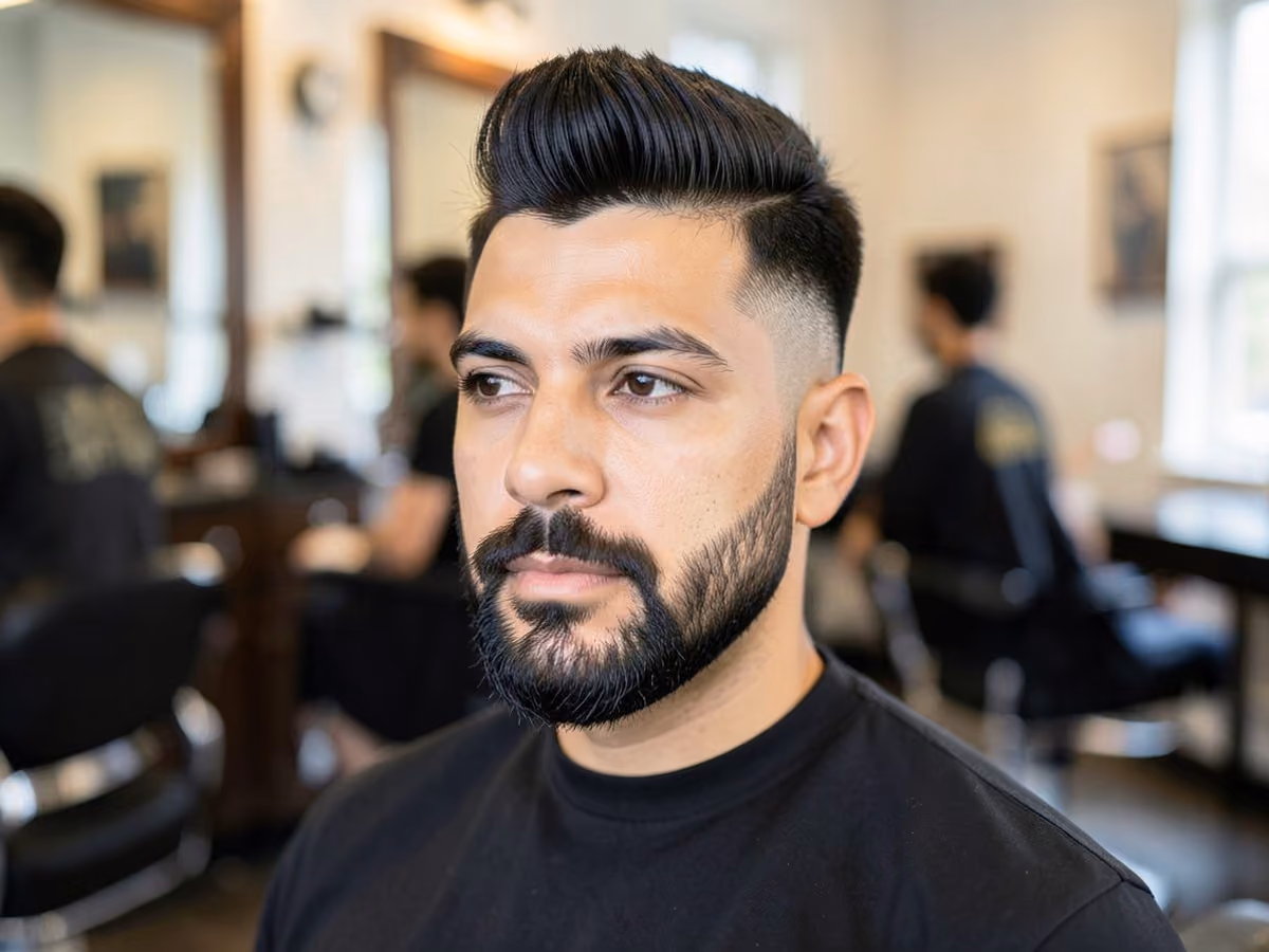Man with a quiff with boxed beard