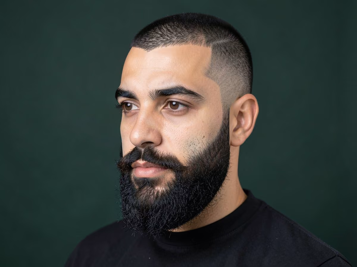 Man with a receding hairline with full beard