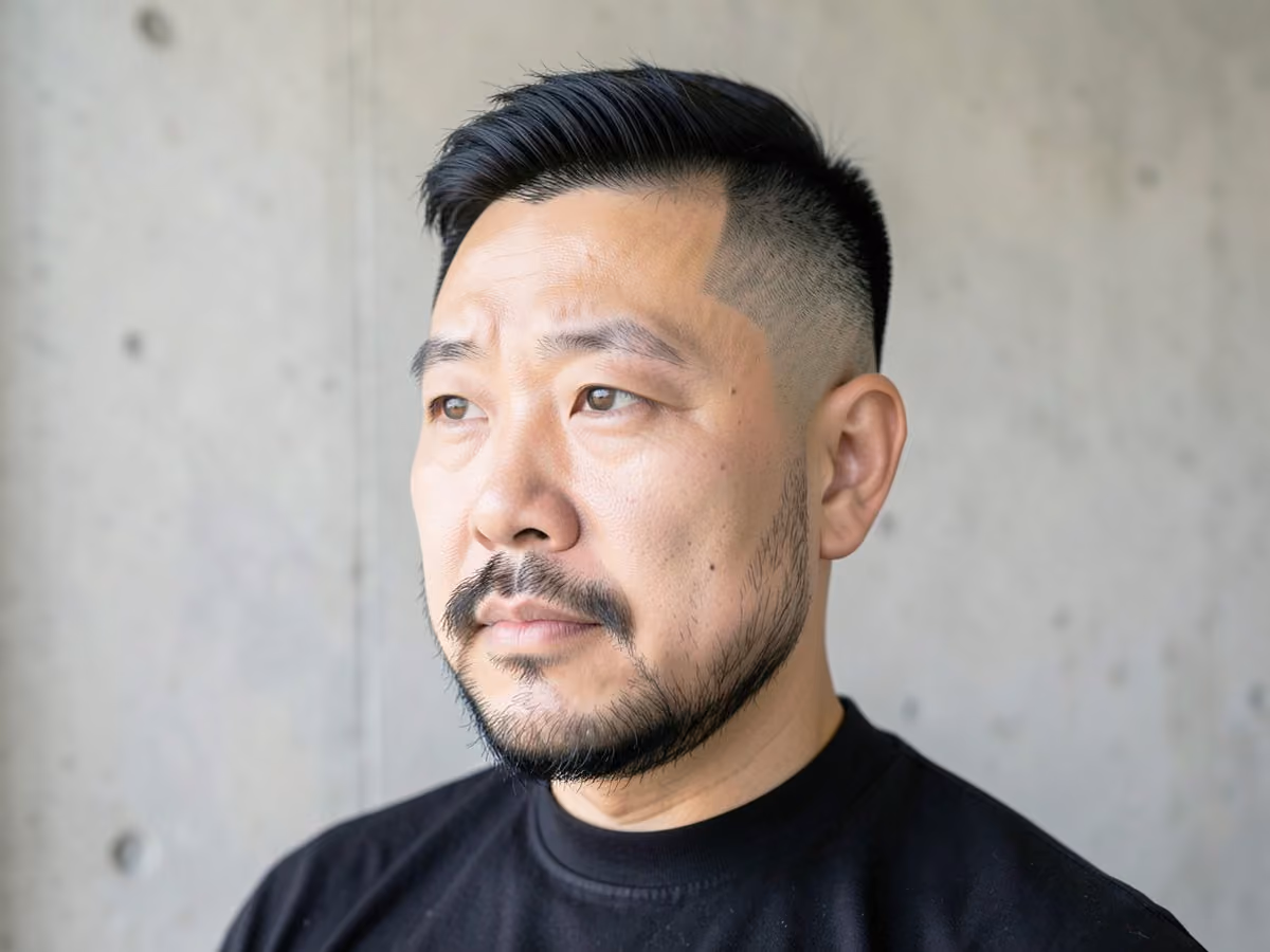 Man with a round face haircut with beard