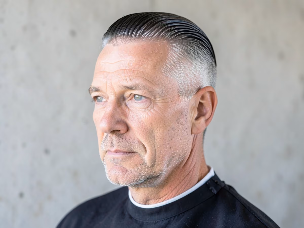 Man with a slick back with light stubble