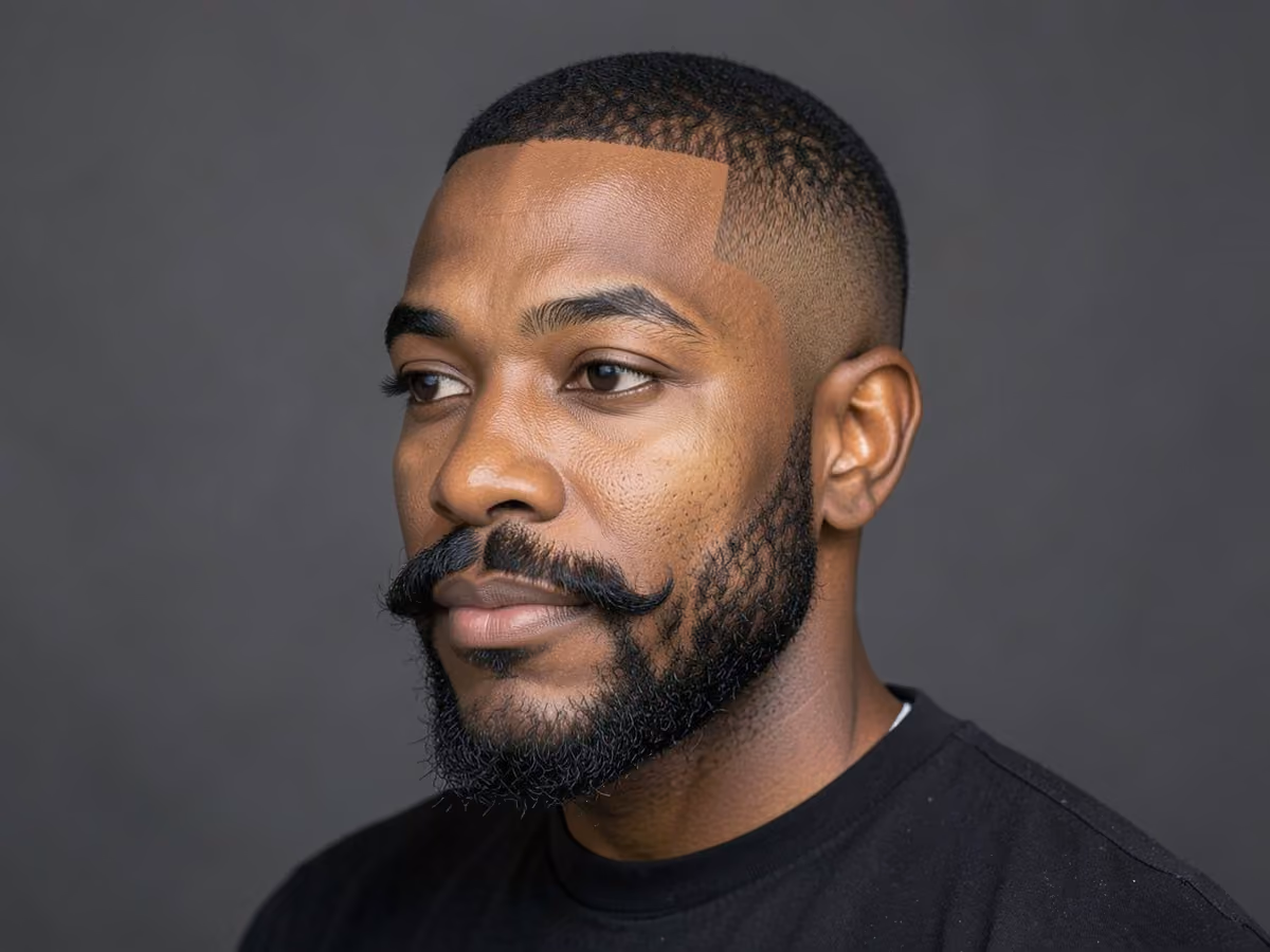 Man with a temple fade with beardstache