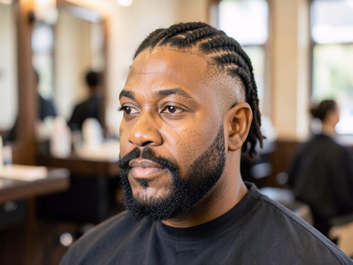Man with a twists with circle beard haircut