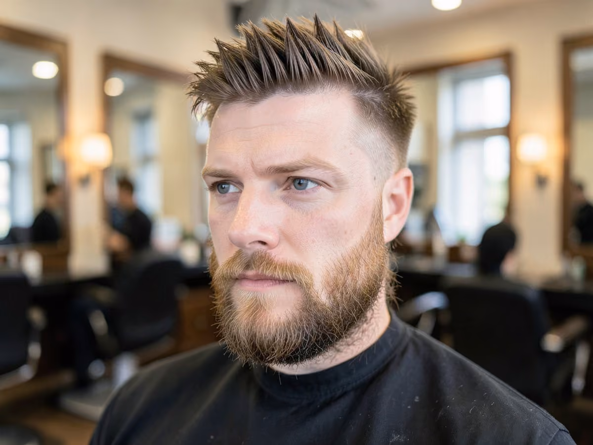 Man with a wolf cut with scruffy beard