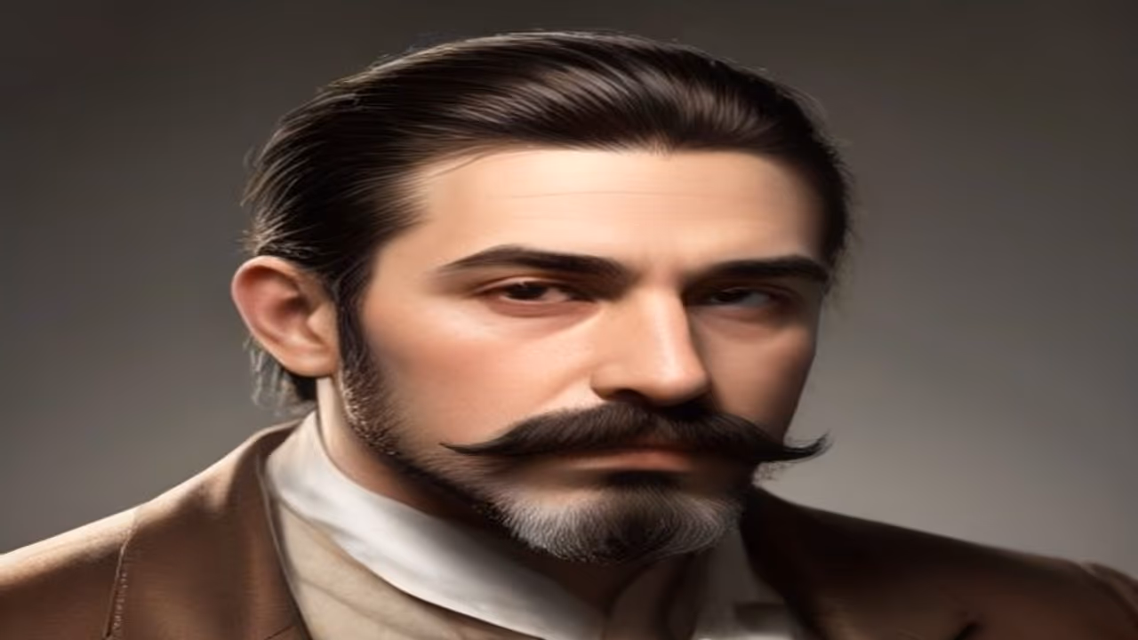 Man with a classic curled handlebar moustache — how to grow and style a handlebar moustache