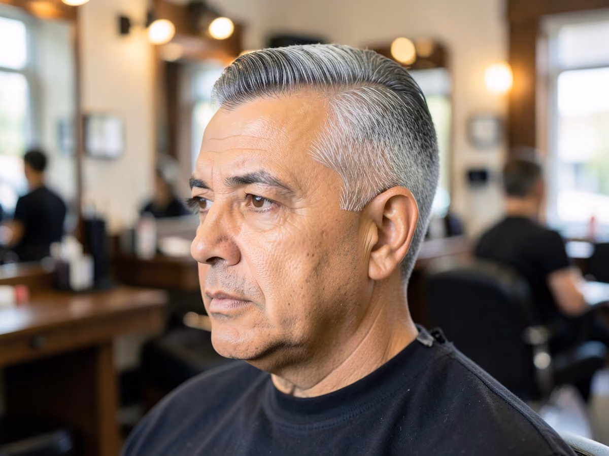 Man with a curved hard part