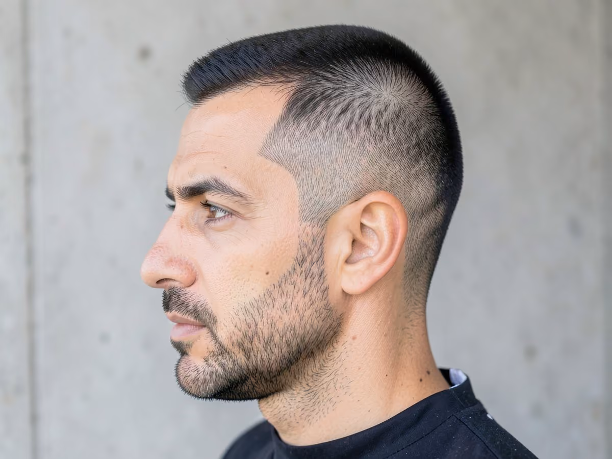 Man with a hard part butch cut