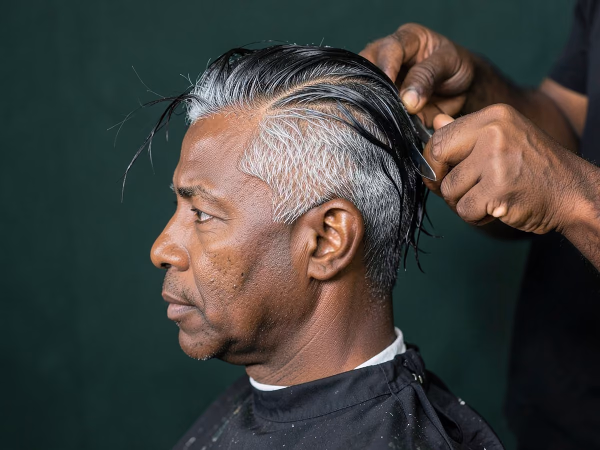 Man with a hard part for cowlick