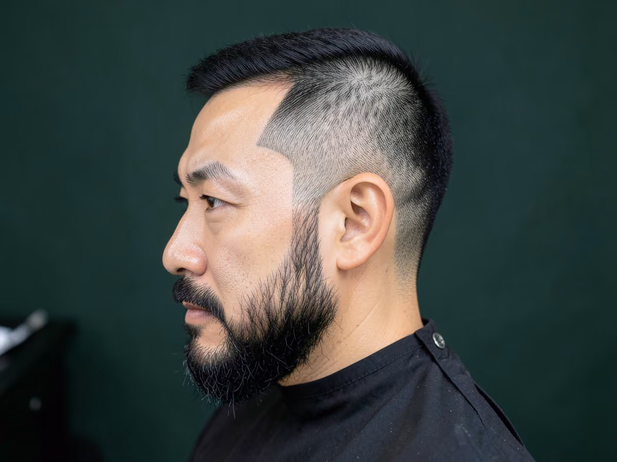 Man with a hard part for receding hairline