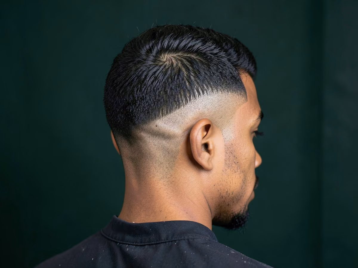 Man with a hard part for thick hair