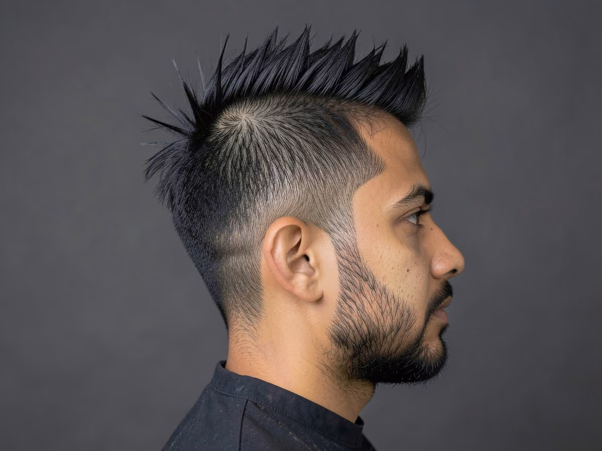 Man with a hard part spiky top