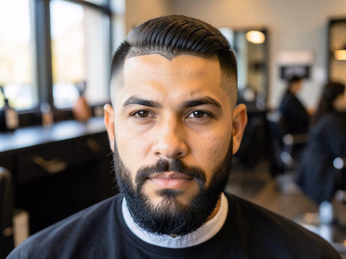 Man with a hard part taper fade