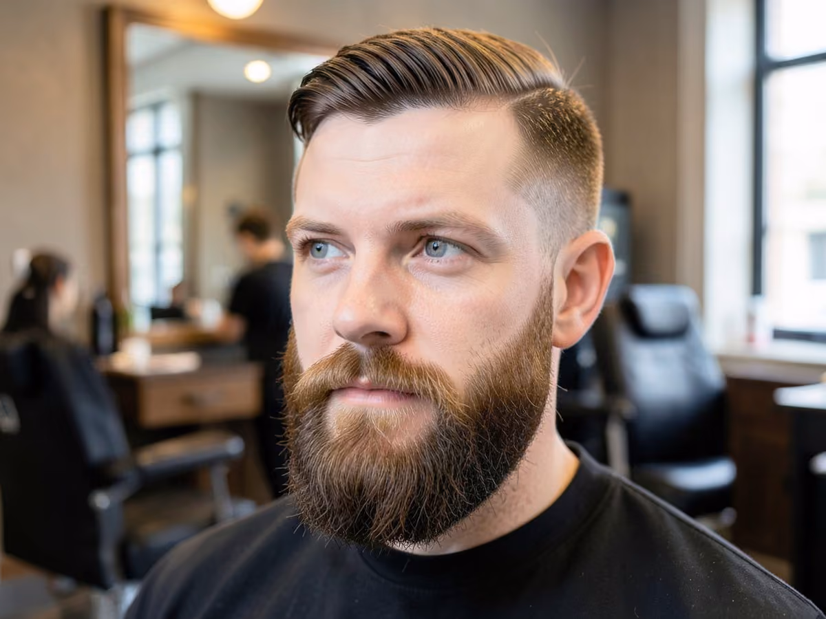 Man with a hard part with full beard