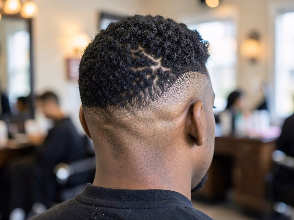 Man with a hard part with short afro