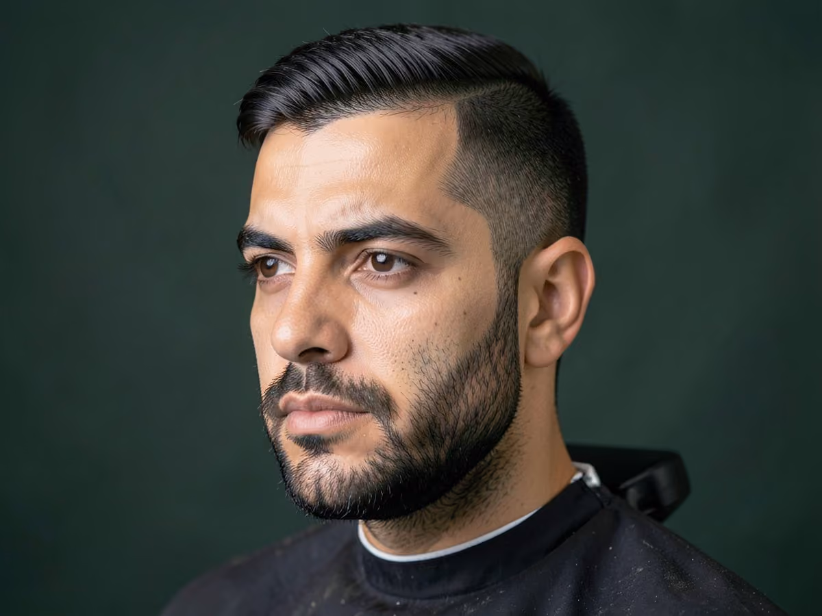 Man with a hard part with stubble