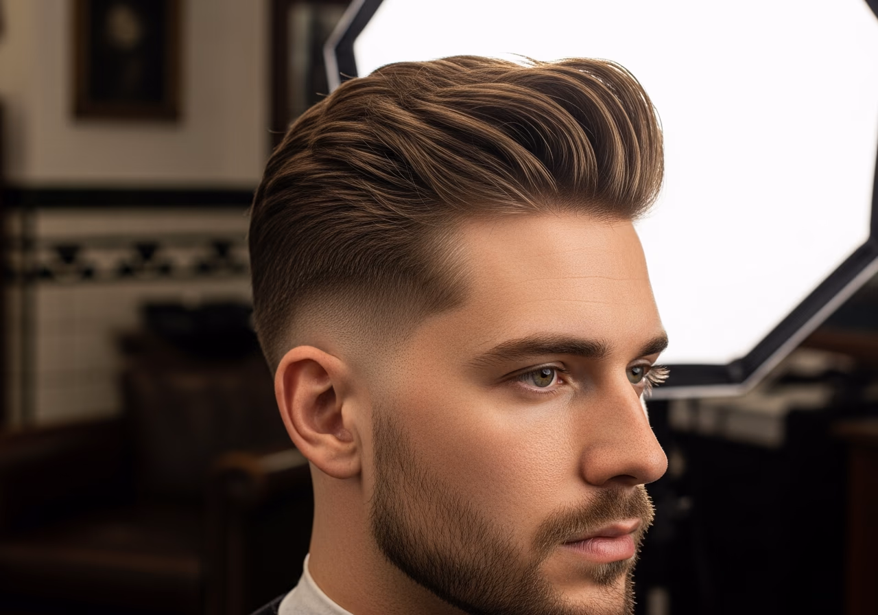 Blowout Taper with Jaw Emphasis hairstyle for men 2026 — haircuts for heart-shaped faces variation, best for heart-shaped faces + fine hair, modern barbering by Master Stylist Jessica Hamilton