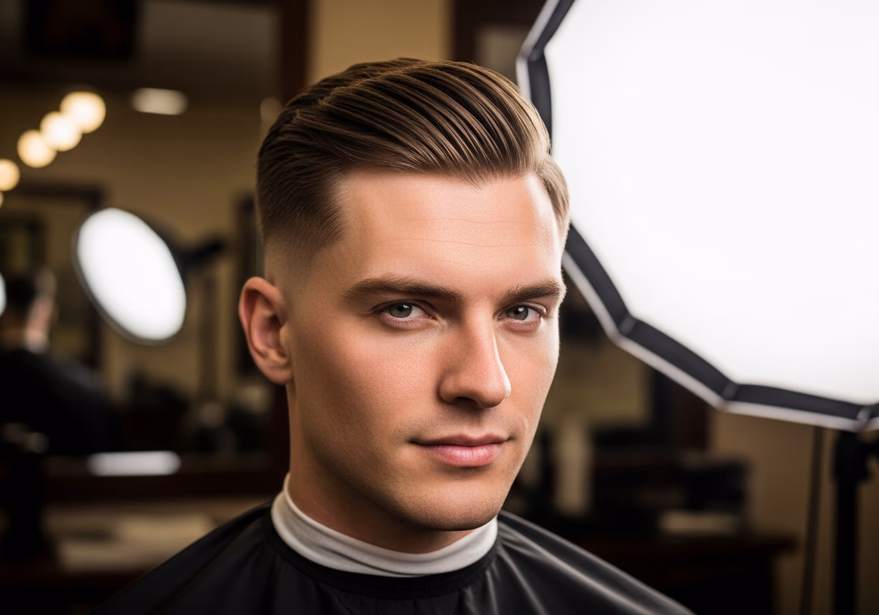 Clean Side Part with Jaw Lift hairstyle for men 2026 — haircuts for heart-shaped faces variation, best for heart-shaped faces + straight hair, modern barbering by Master Stylist Jessica Hamilton