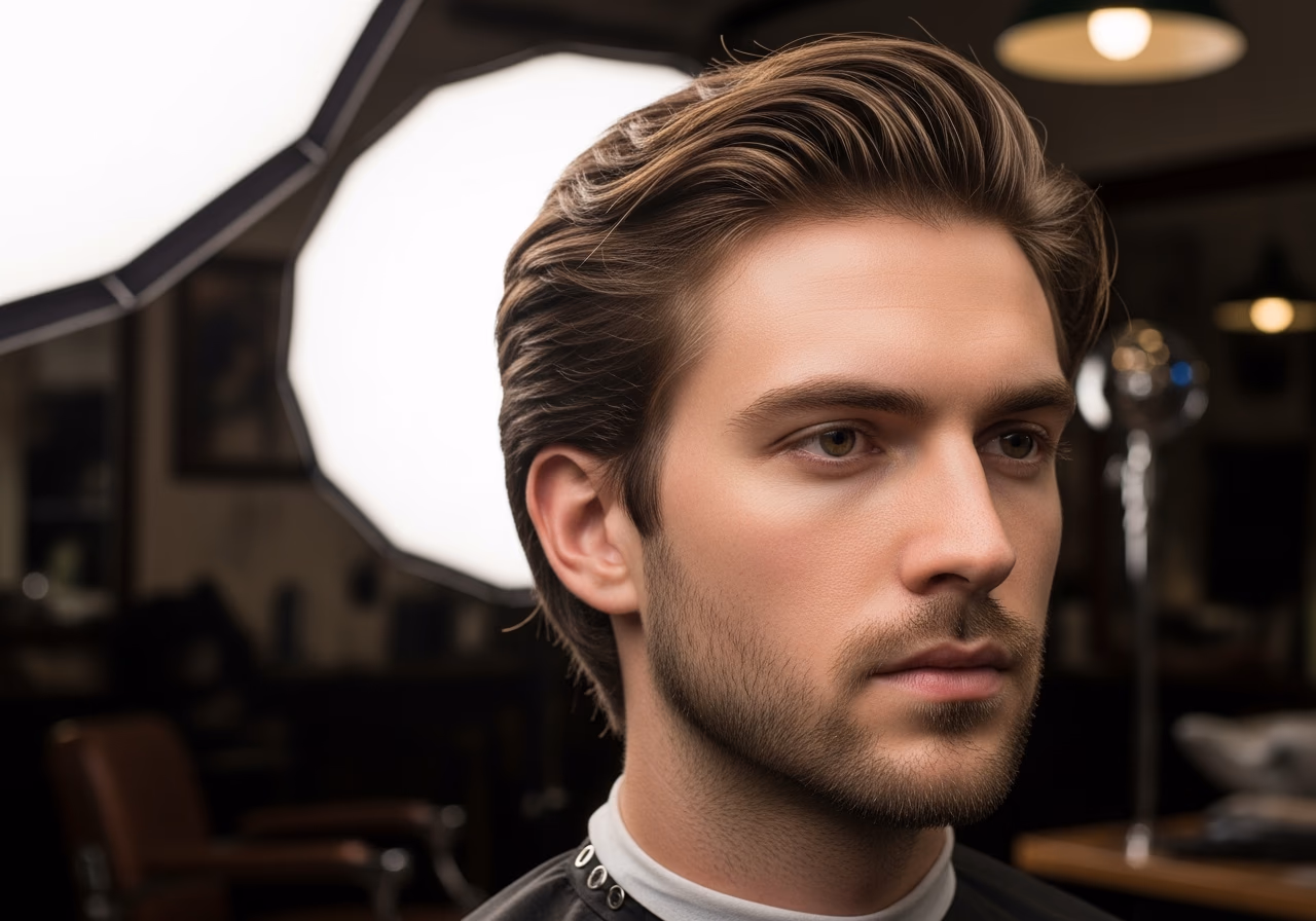 Feathered Layers hairstyle for men 2026 — haircuts for heart-shaped faces variation, best for heart-shaped faces + straight hair, modern barbering by Master Stylist Jessica Hamilton