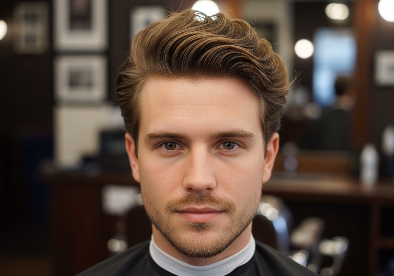 Fluffy Volume at Jaw hairstyle for men 2026 — haircuts for heart-shaped faces variation, best for heart-shaped faces + fine hair, modern barbering by Master Stylist Jessica Hamilton