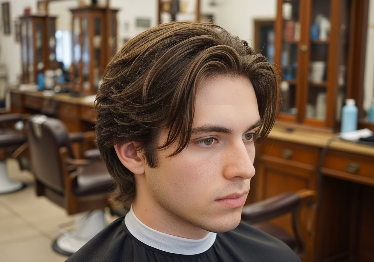 Layered Flow with Jaw Width hairstyle for men 2026 — haircuts for heart-shaped faces variation, best for heart-shaped faces + wavy hair, modern barbering by Master Stylist Jessica Hamilton