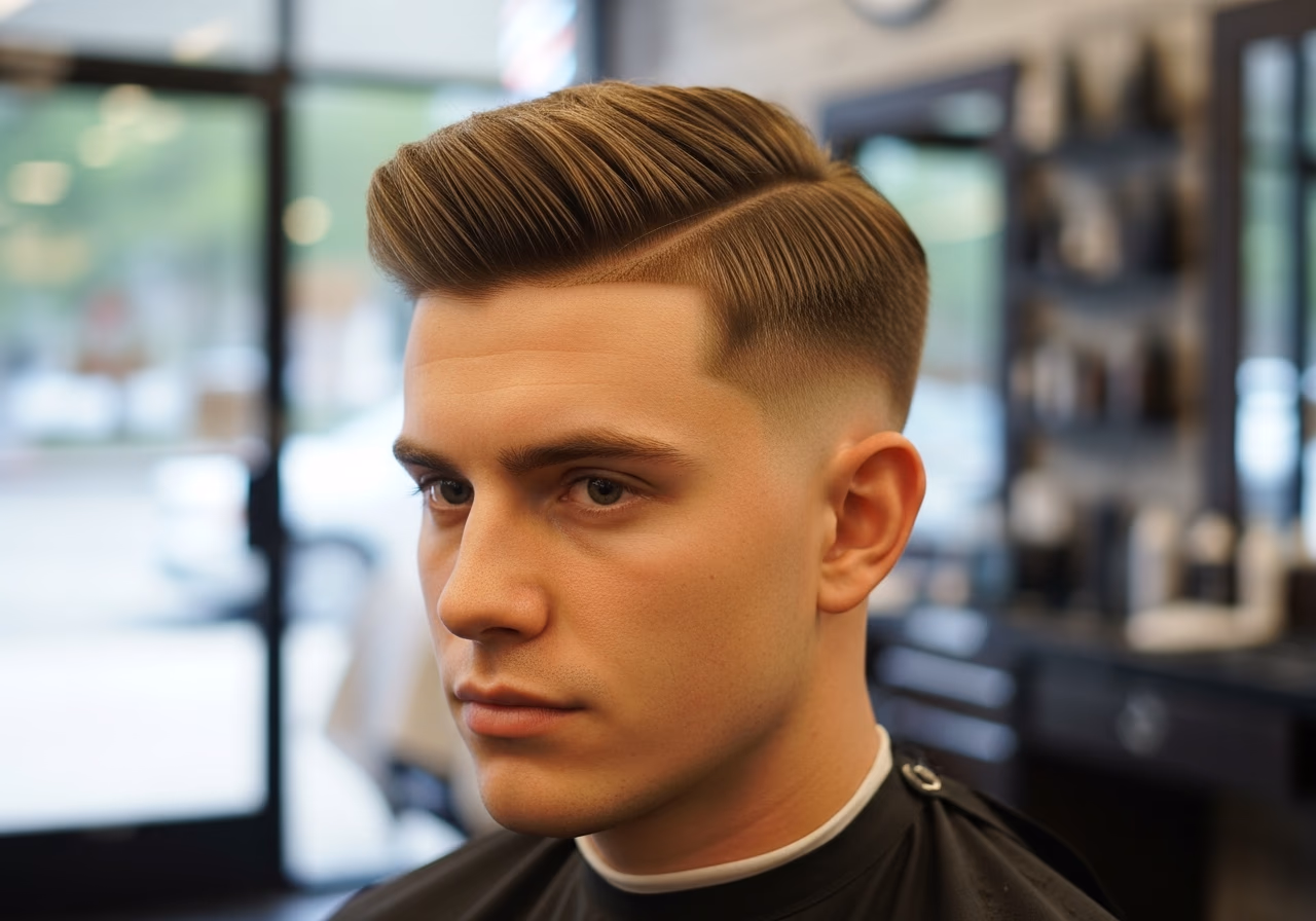 Medium Side Part with Lift hairstyle for men 2026 — haircuts for heart-shaped faces variation, best for heart-shaped faces + straight hair, modern barbering by Master Stylist Jessica Hamilton