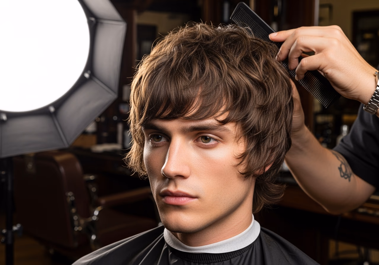 Shaggy Layers hairstyle for men 2026 — haircuts for heart-shaped faces variation, best for heart-shaped faces + wavy or thick hair, modern barbering by Master Stylist Jessica Hamilton