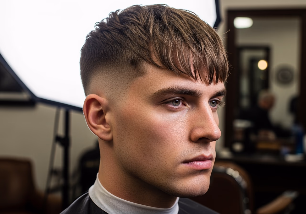 Undercut with Curtain Fringe hairstyle for men 2026 — haircuts for heart-shaped faces variation, best for heart-shaped faces + thick hair, modern barbering by Master Stylist Jessica Hamilton