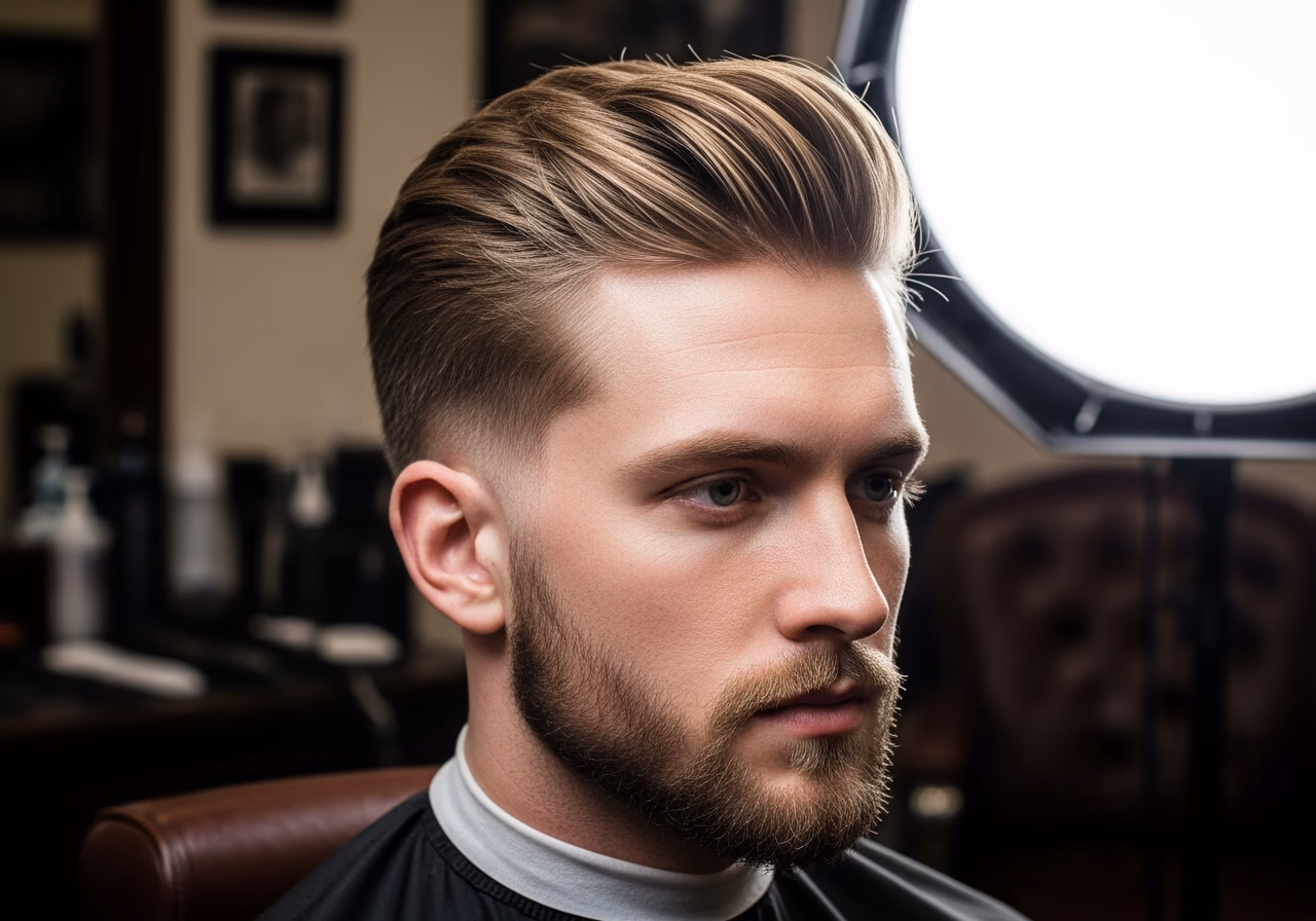 Volume Quiff with Side Sweep hairstyle for men 2026 — haircuts for heart-shaped faces variation, best for heart-shaped faces + fine hair, modern barbering by Master Stylist Jessica Hamilton