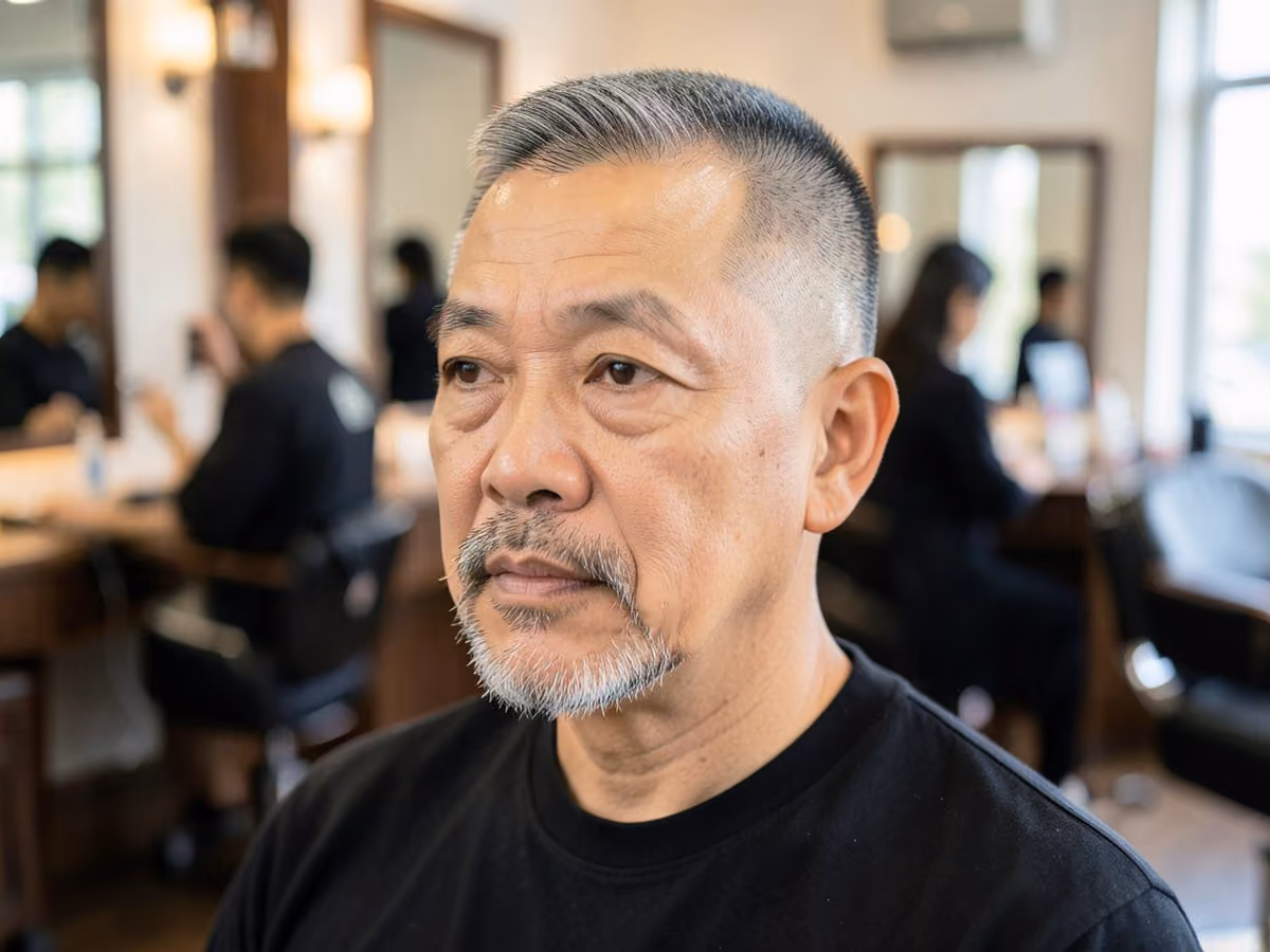 Man with a buzz cut with high fade