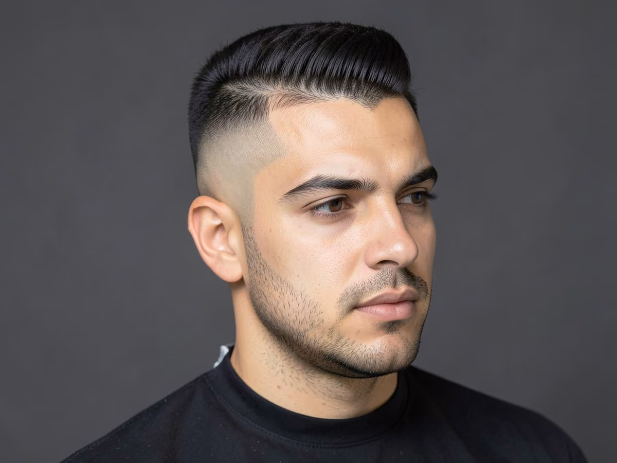 Man with a high fade comb over