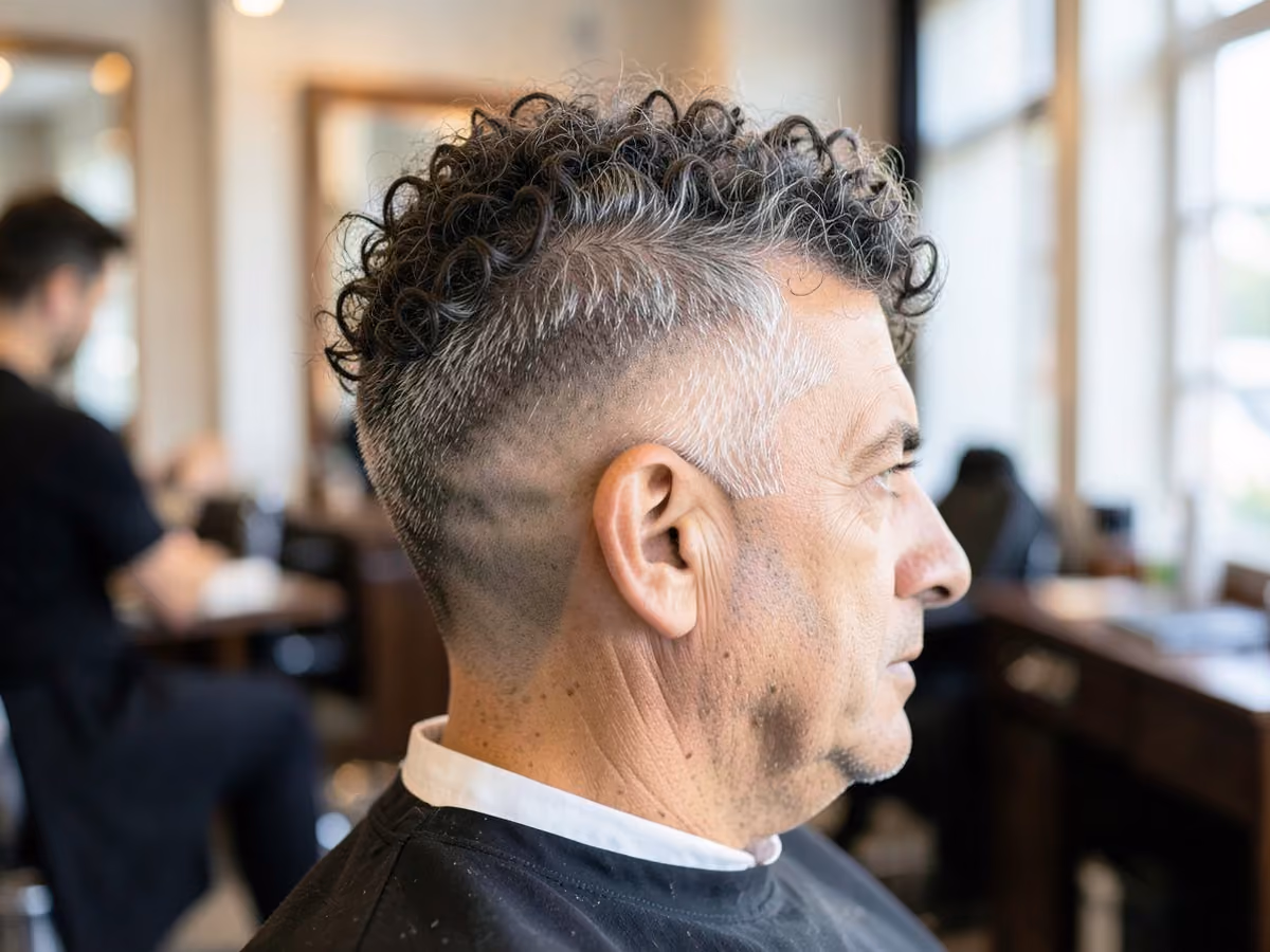 Man with a high fade curly top