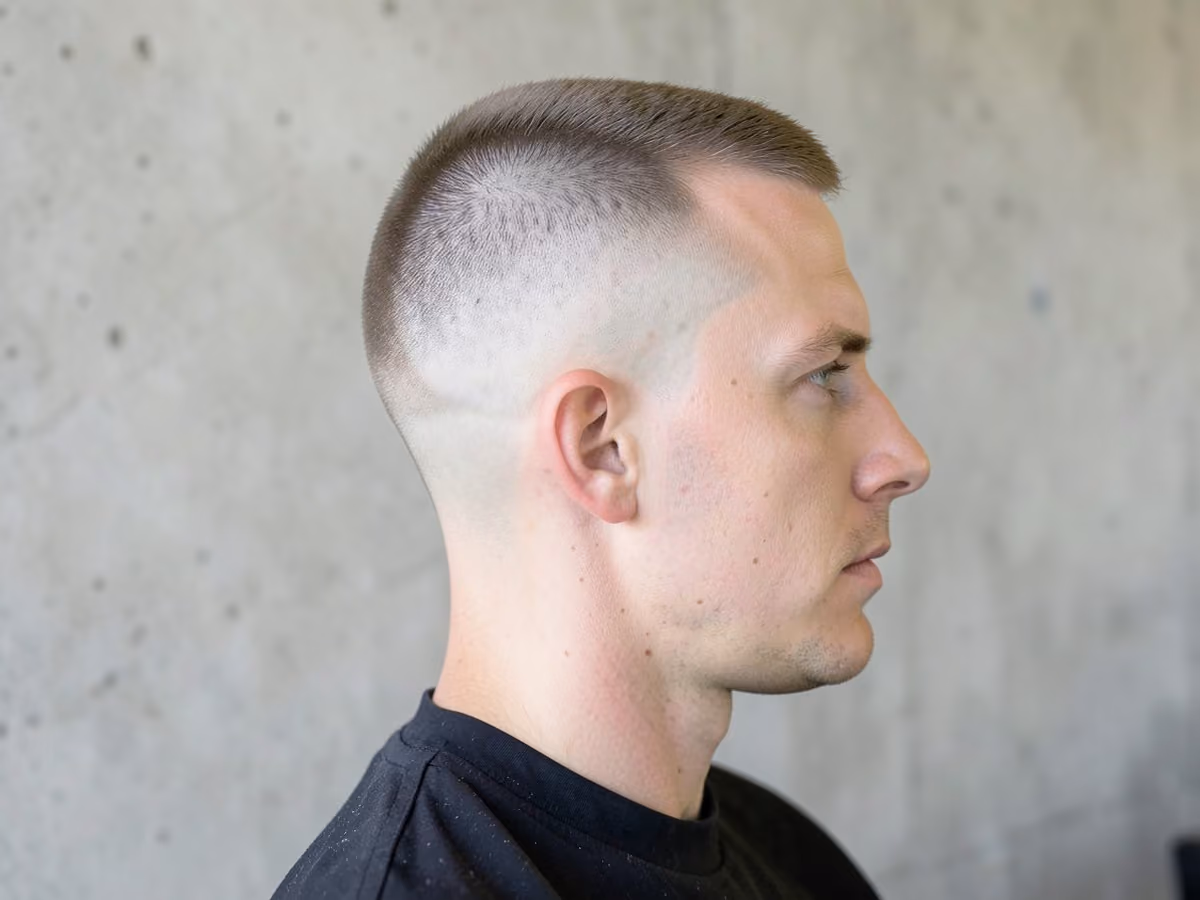 Man with a high fade for receding hairline