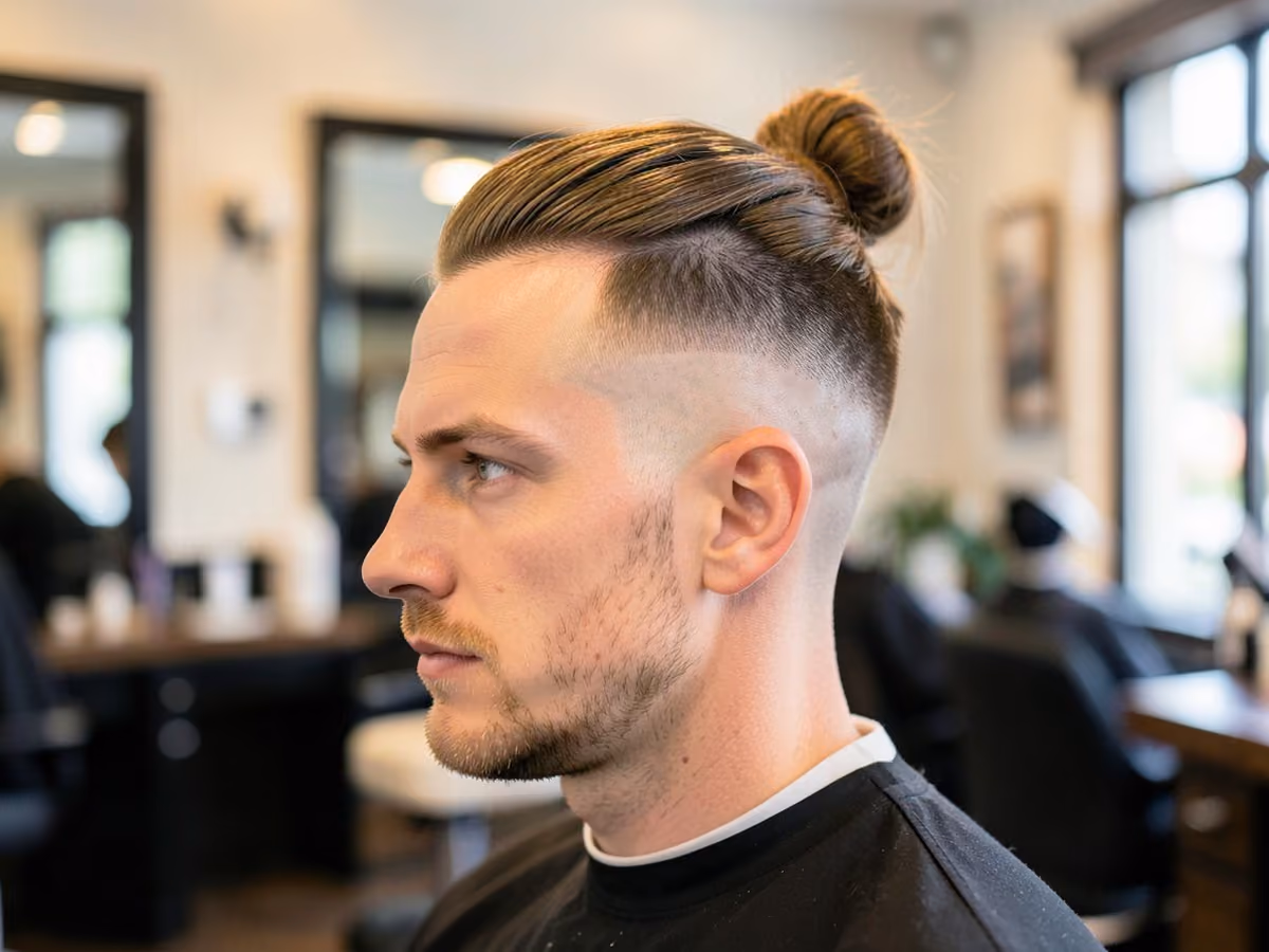 Man with a high fade man bun