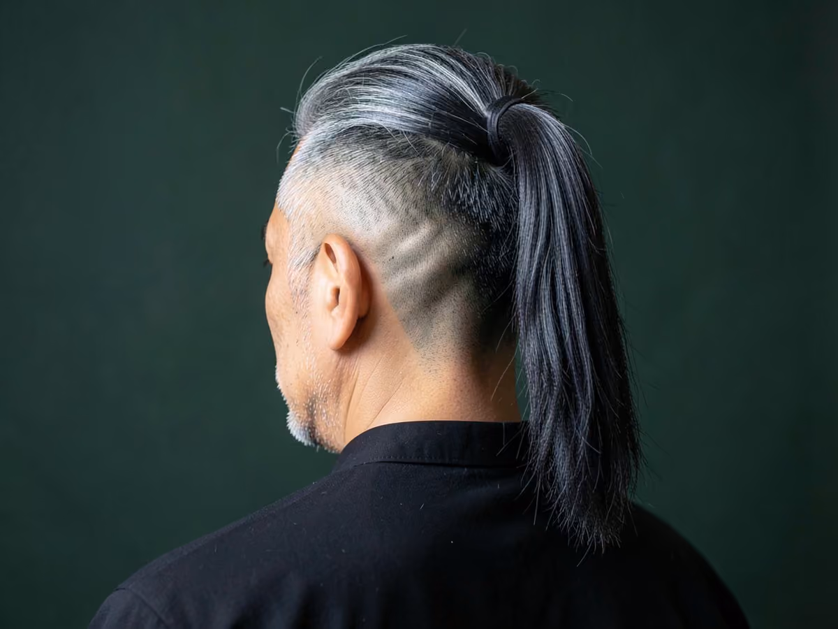 Man with a high fade ponytail