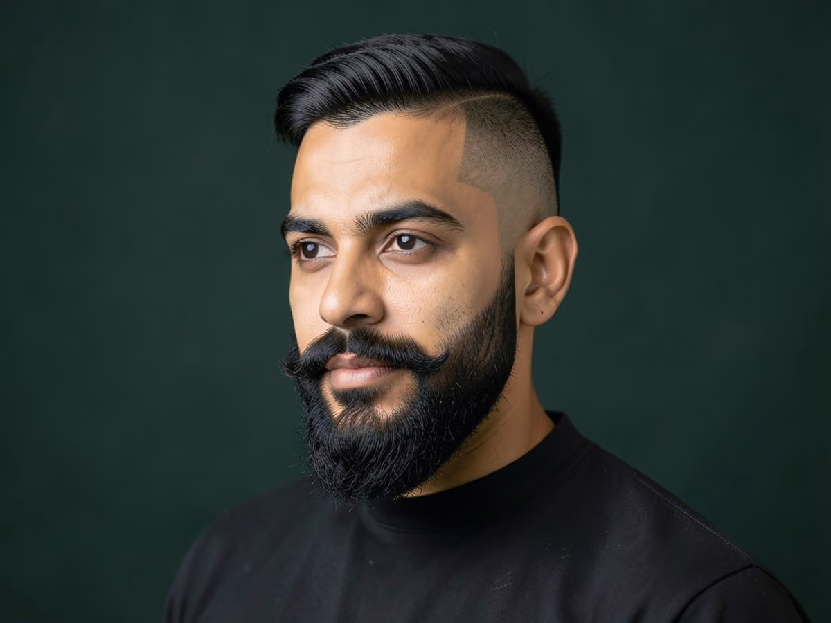 Man with a high fade with circle beard