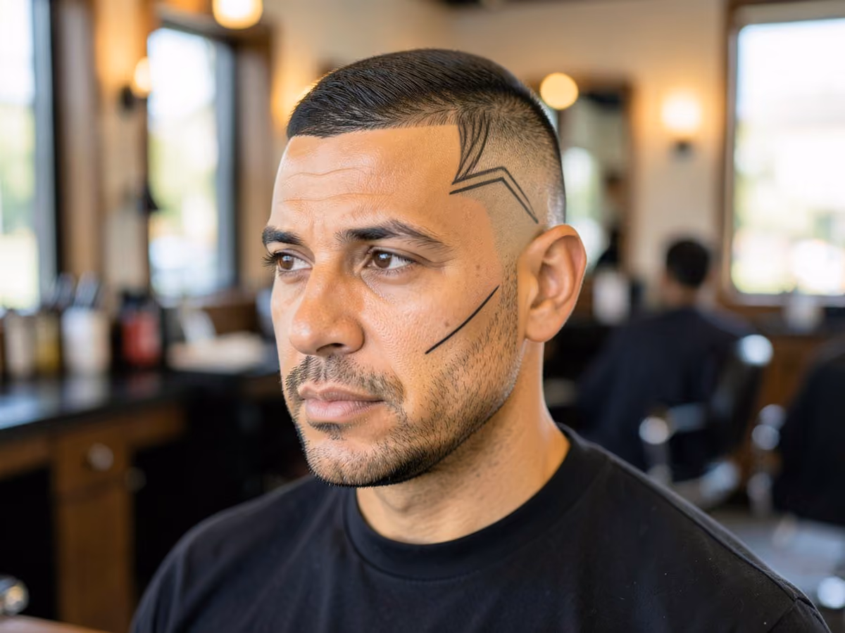 Man with a high fade with design