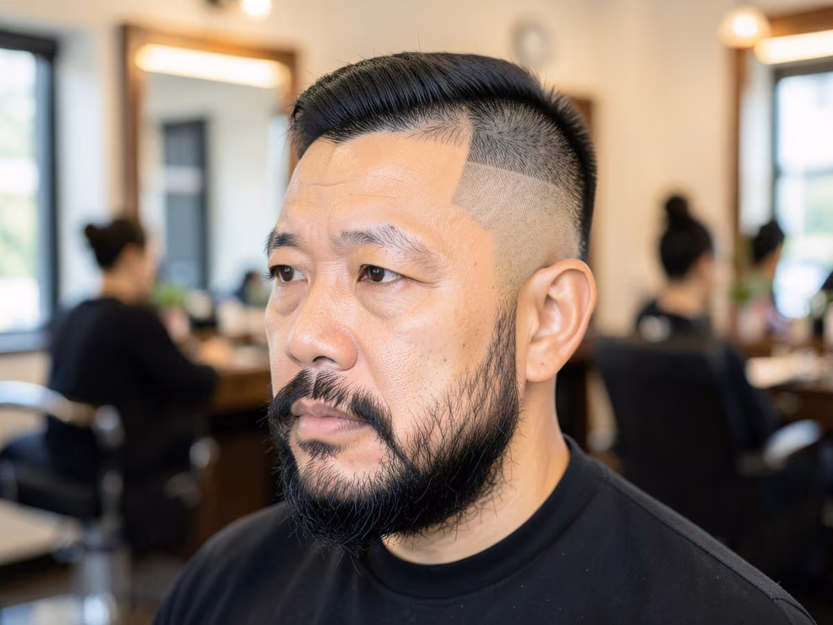 Man with a high fade with hard part