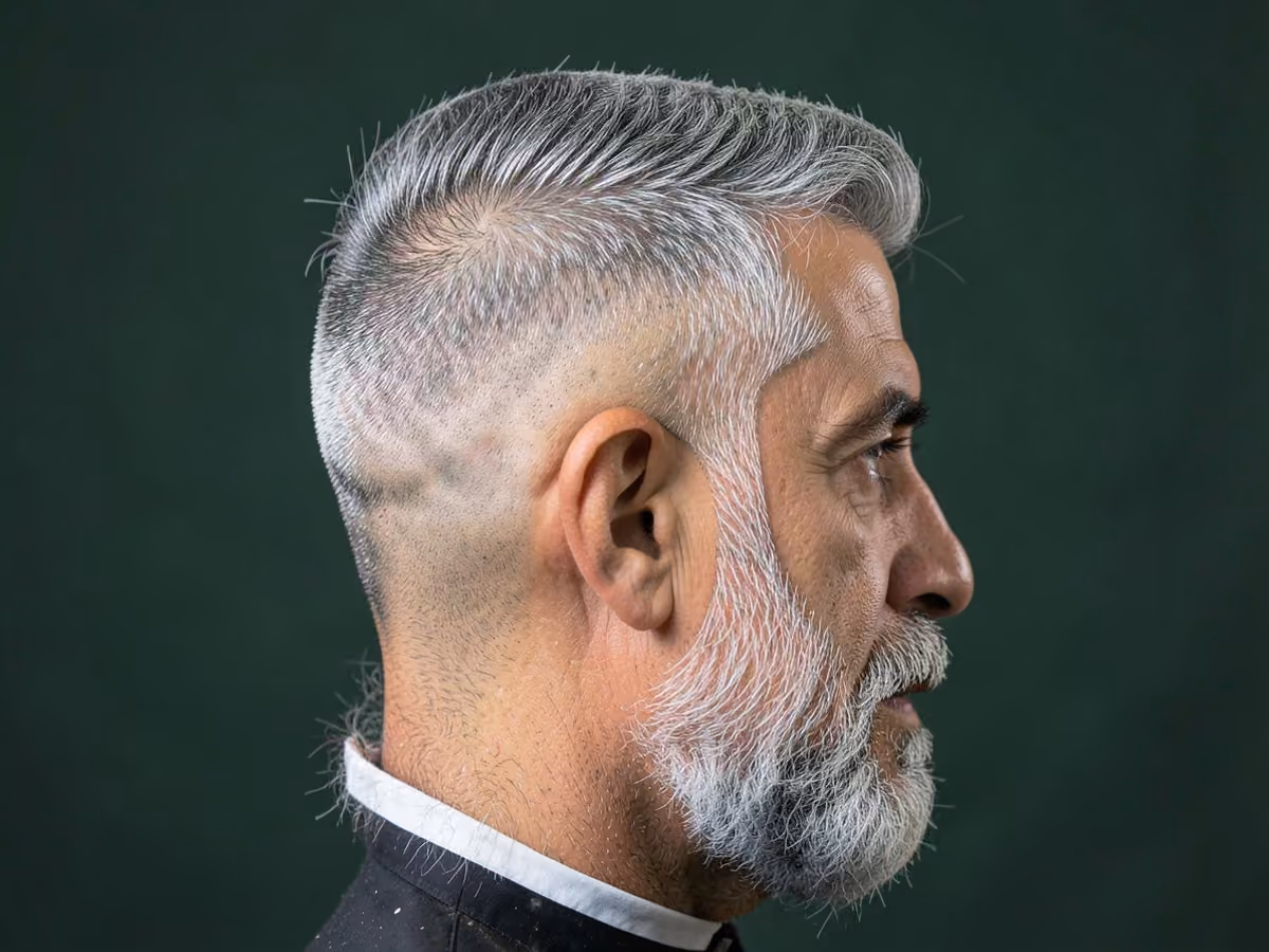 Man with a high fade with highlights