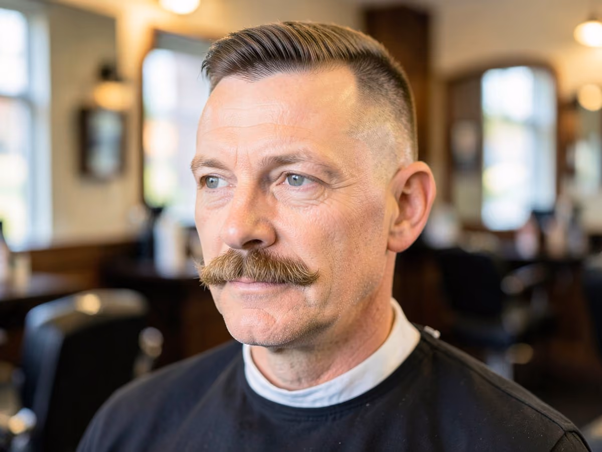 Man with a high fade with mustache