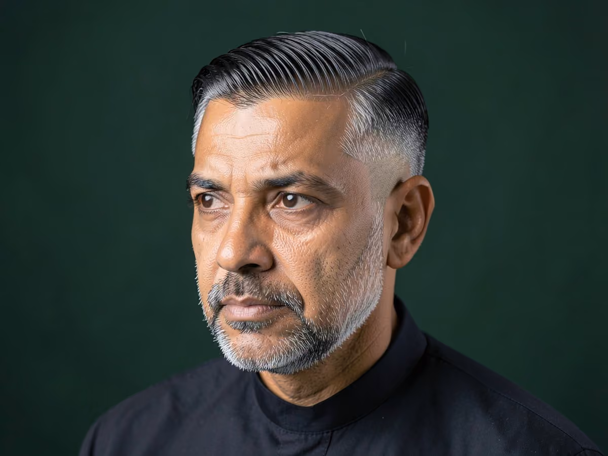 Man with a high fade with slick back