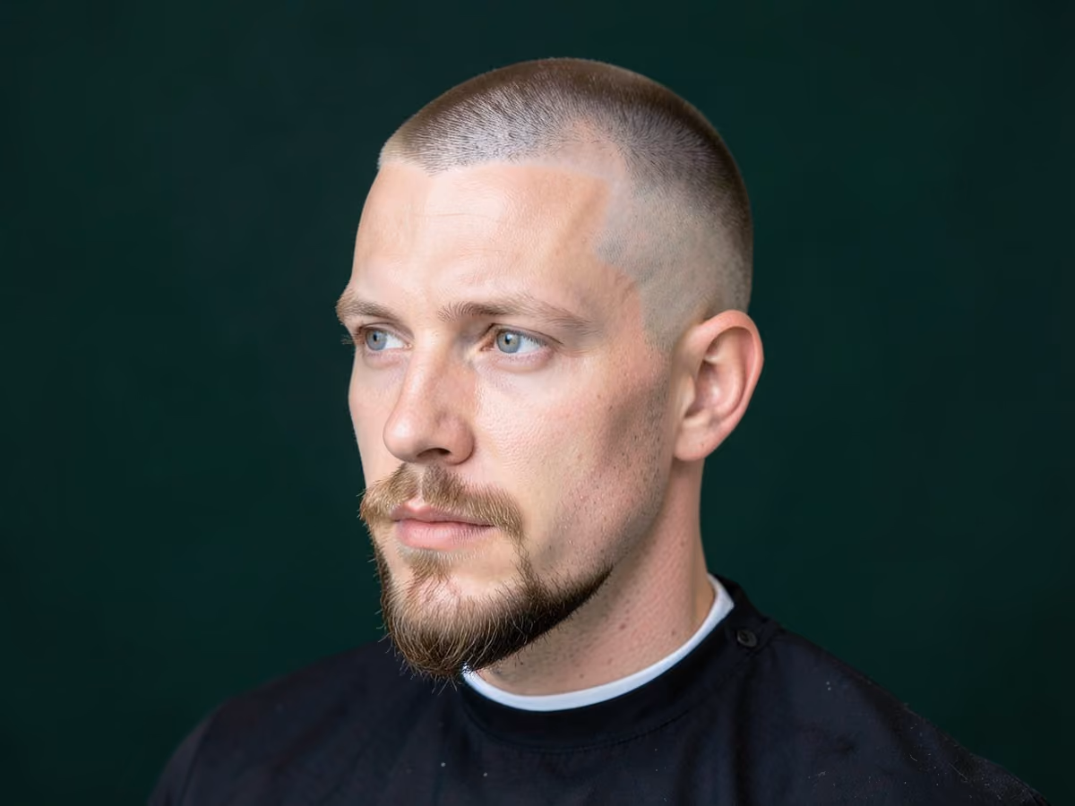Man with a high skin fade with goatee