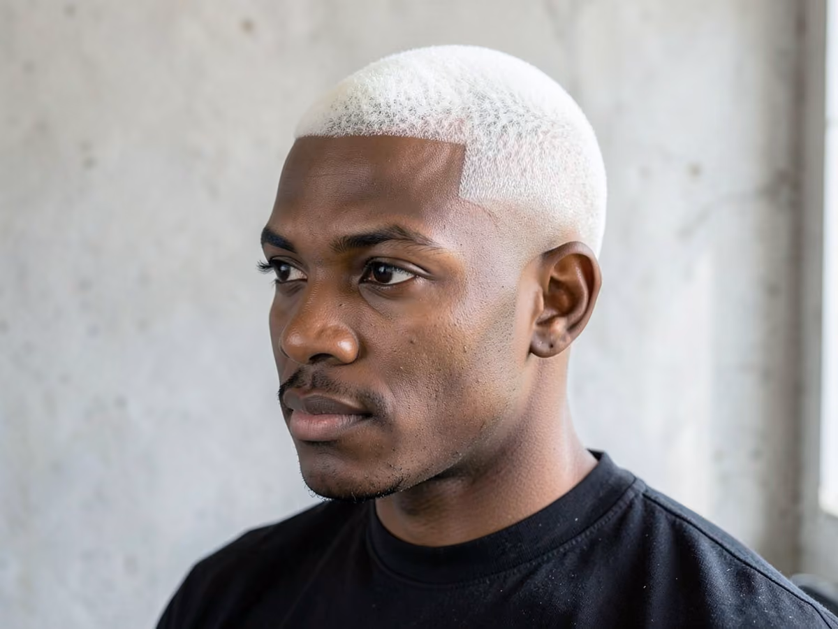 Man with a platinum buzz with high fade