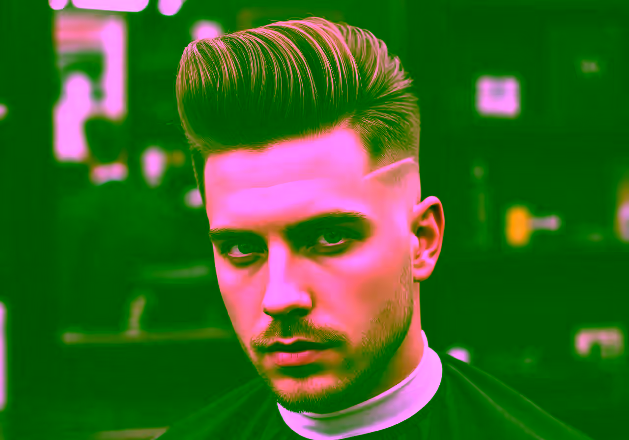 High Taper Fade Pompadour hairstyle for men 2026 — high taper fade variation, best for round, oval faces + thick hair, modern barbering by Master Stylist Jessica Hamilton