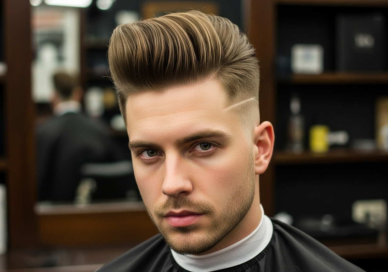 High Taper Fade Pompadour 2026 - High Volume Dramatic Taper for Round Faces