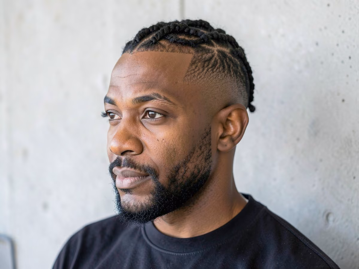 Man with a comb twists with taper haircut