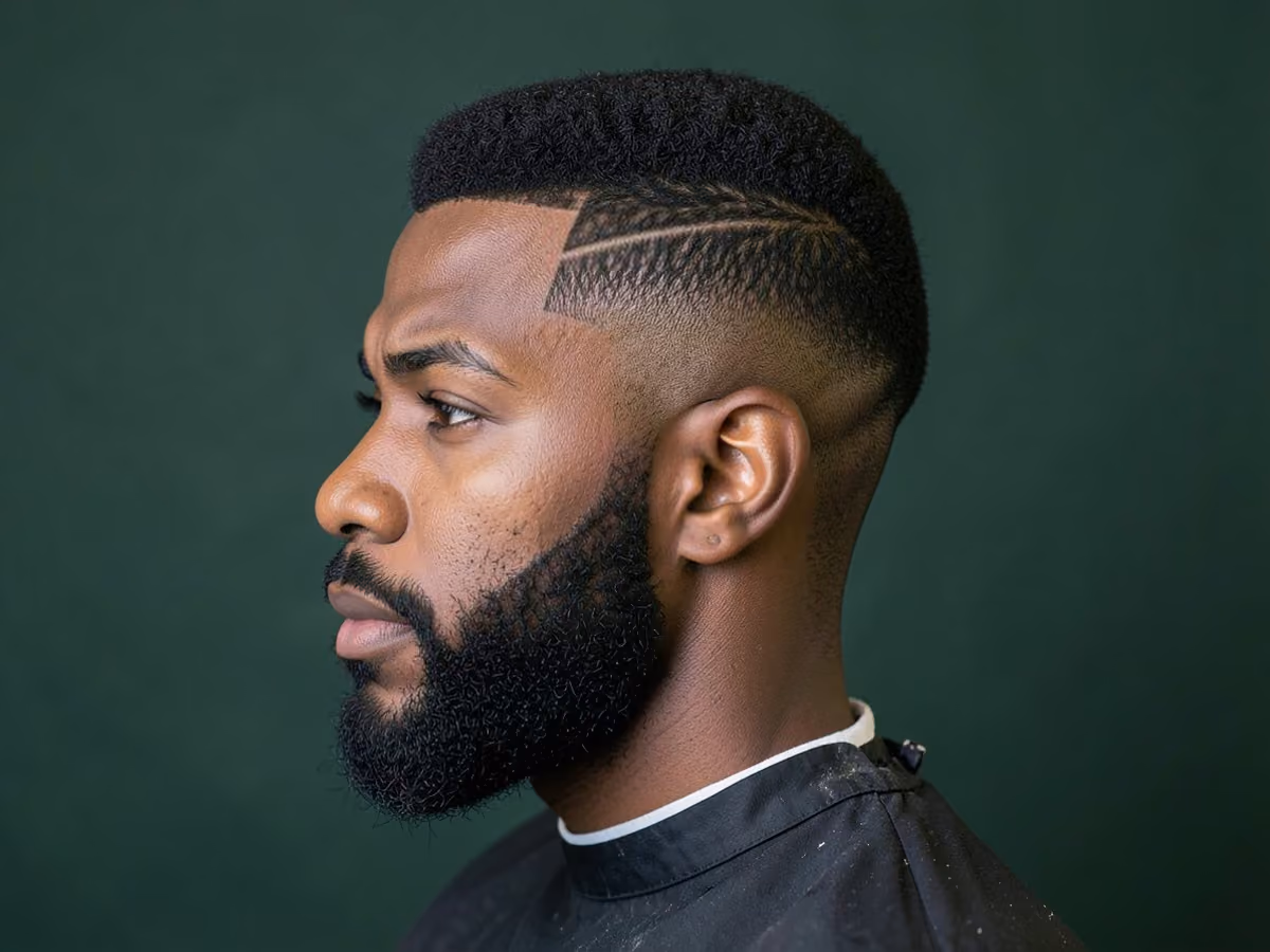 Man with a hip-hop line up haircut