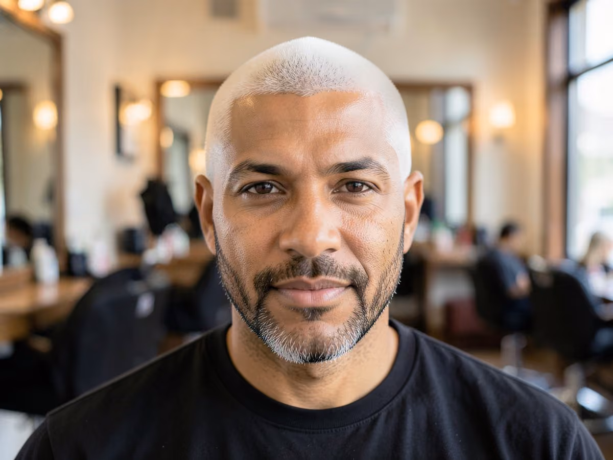 Man with a platinum buzz with fade